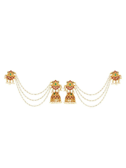 Ishhaara Beautiful Kempu Peacock Jhumka With Ear Chain