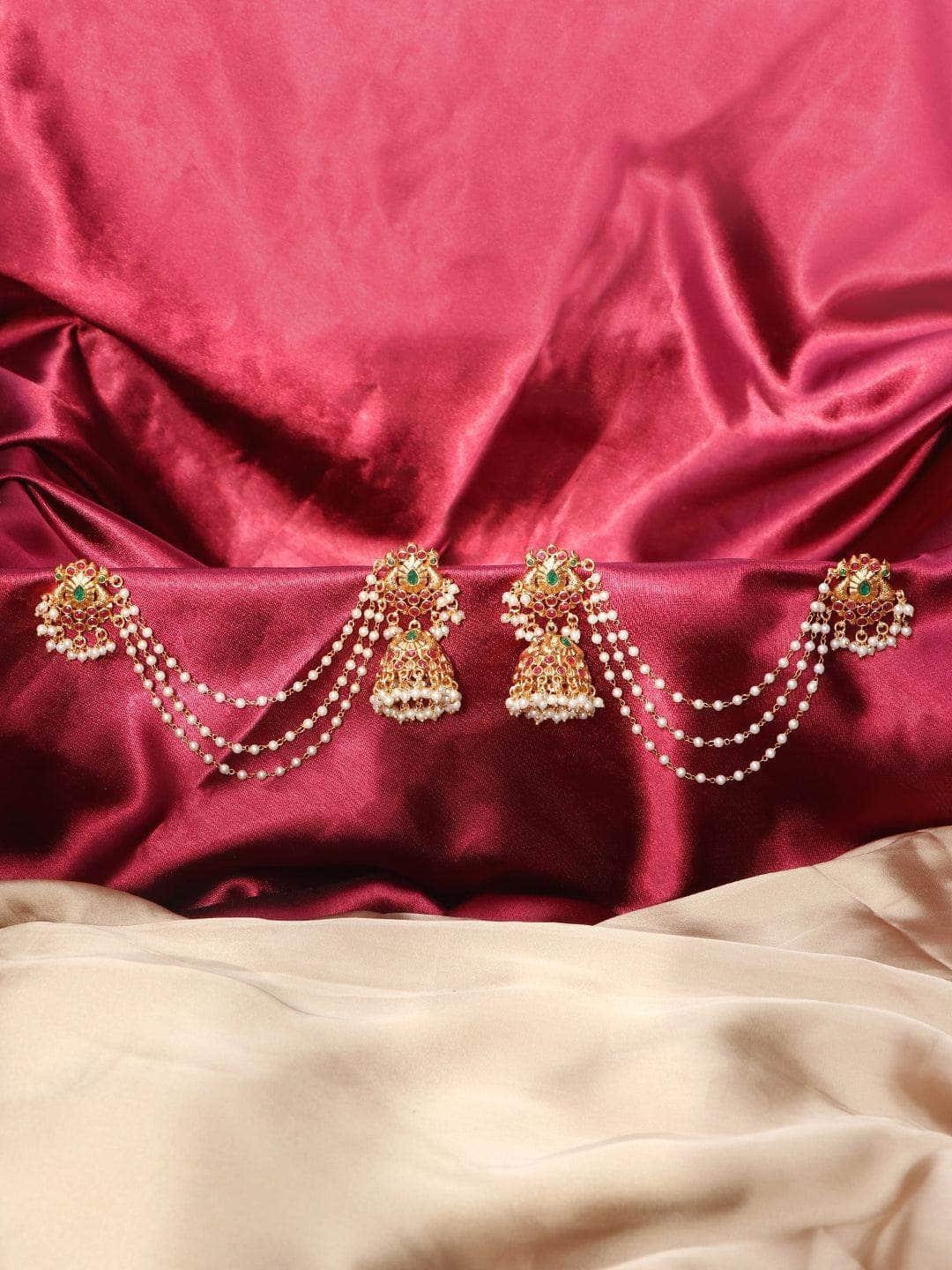 Ishhaara Beautiful Kempu Peacock Jhumka With Ear Chain