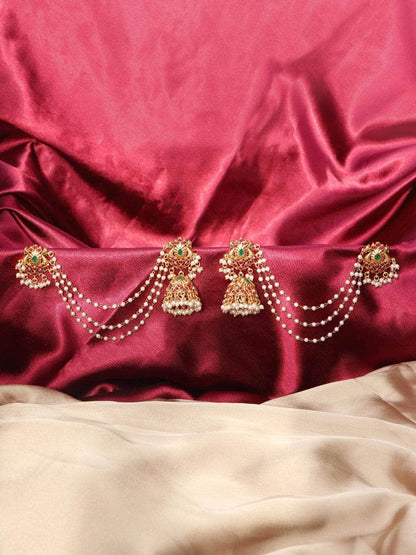 Ishhaara Beautiful Kempu Peacock Jhumka With Ear Chain