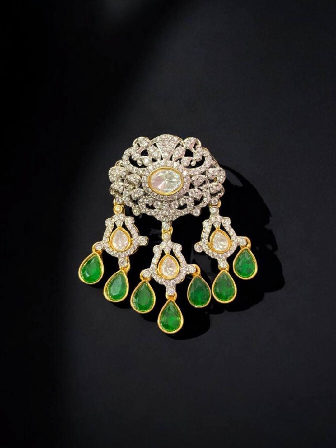 Ishhaara Beautiful Kundan Green Stone Studded Peacock Brooch