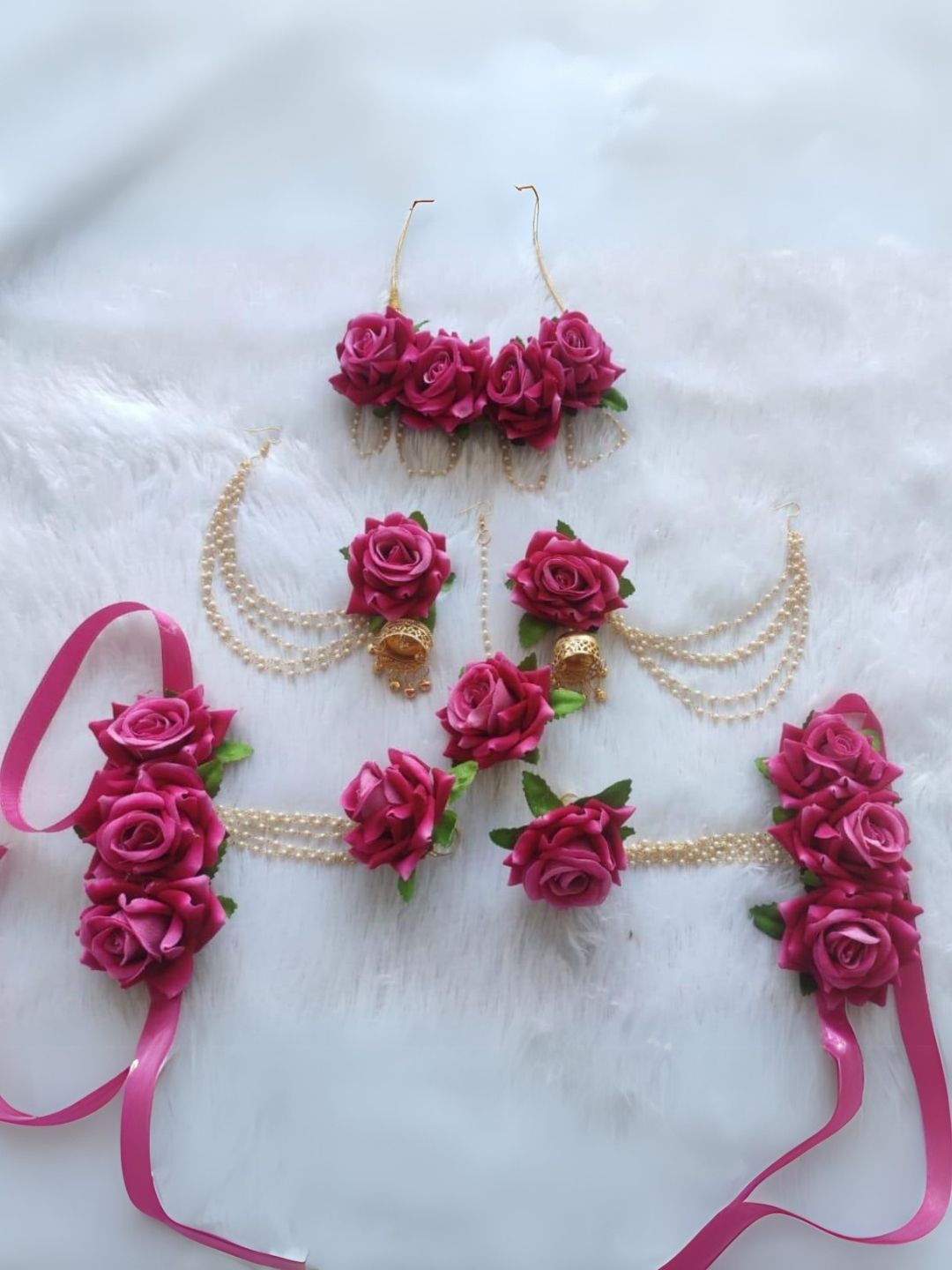 Ishhaara Beautiful Pink Rose Floral Jewellery Set