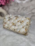 Ishhaara Beige Designer Seude Flap Clutches