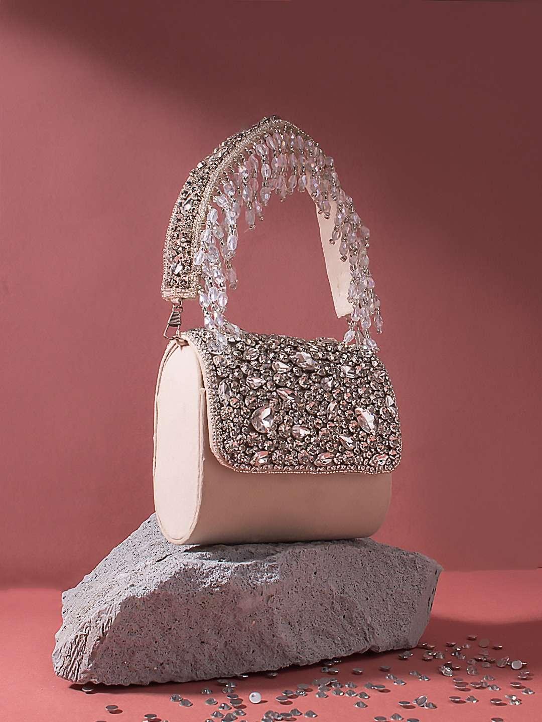 Ishhaara Beige Mini Crystal Bag