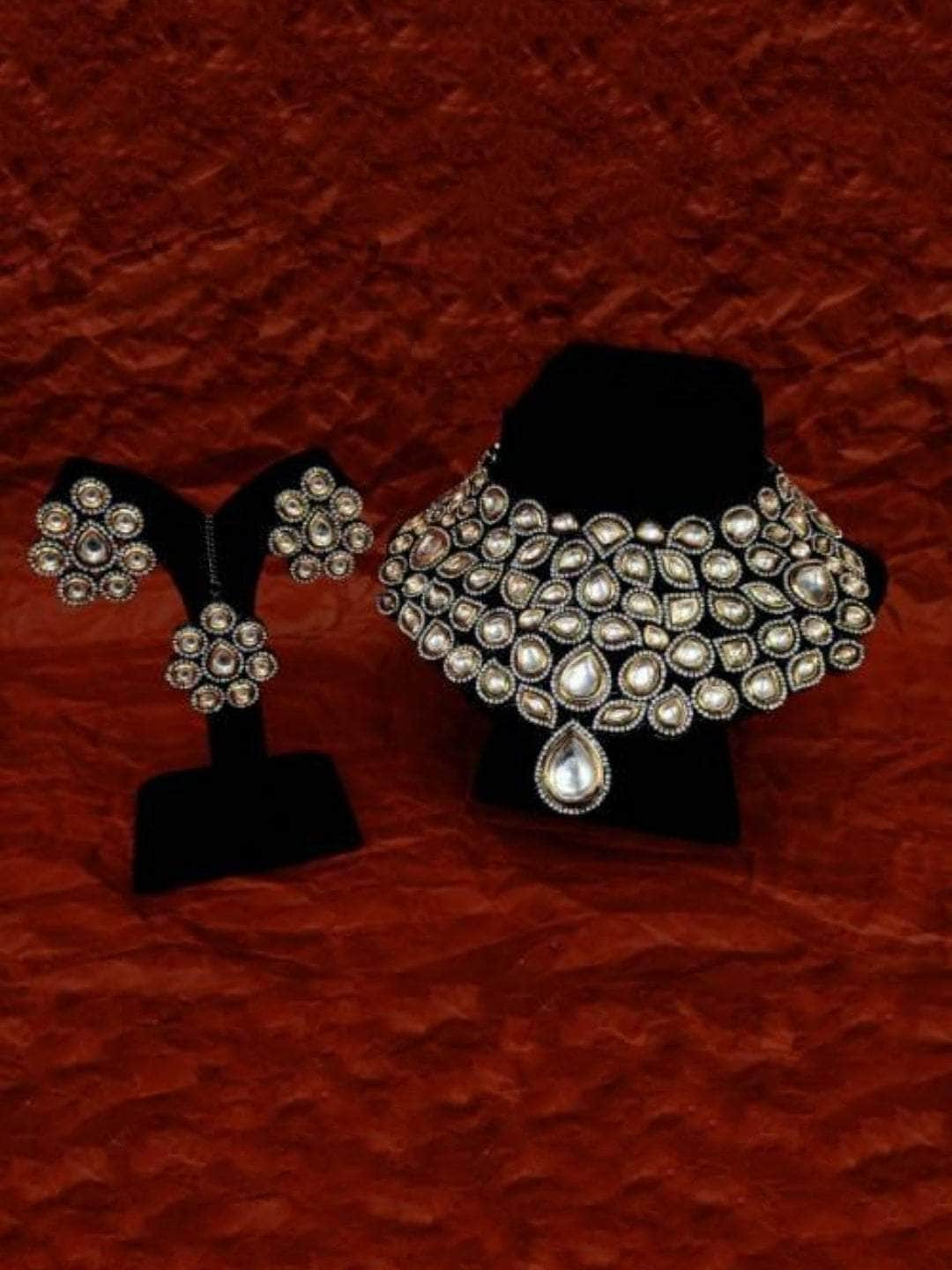 Ishhaara Big AD Kundan Bridal Necklace Earring And Teeka Set