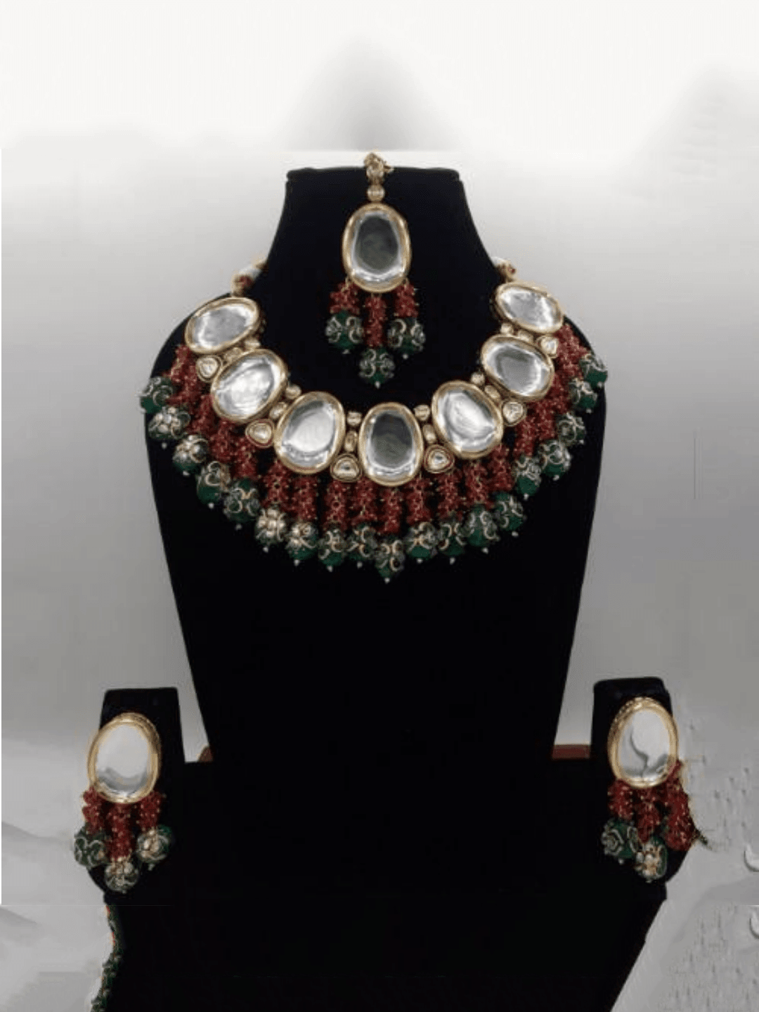 Ishhaara Big Kundan Coral Tassel Necklace Set