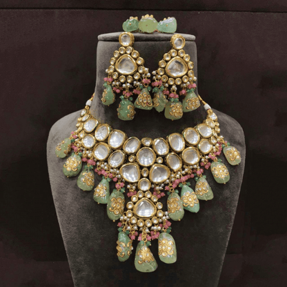 Ishhaara Big Kundan Drop Pendant Necklace Set