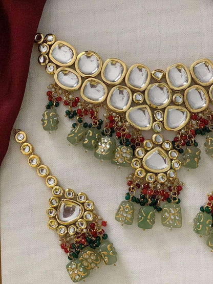 Ishhaara Big Kundan Drop Pendant Necklace Set