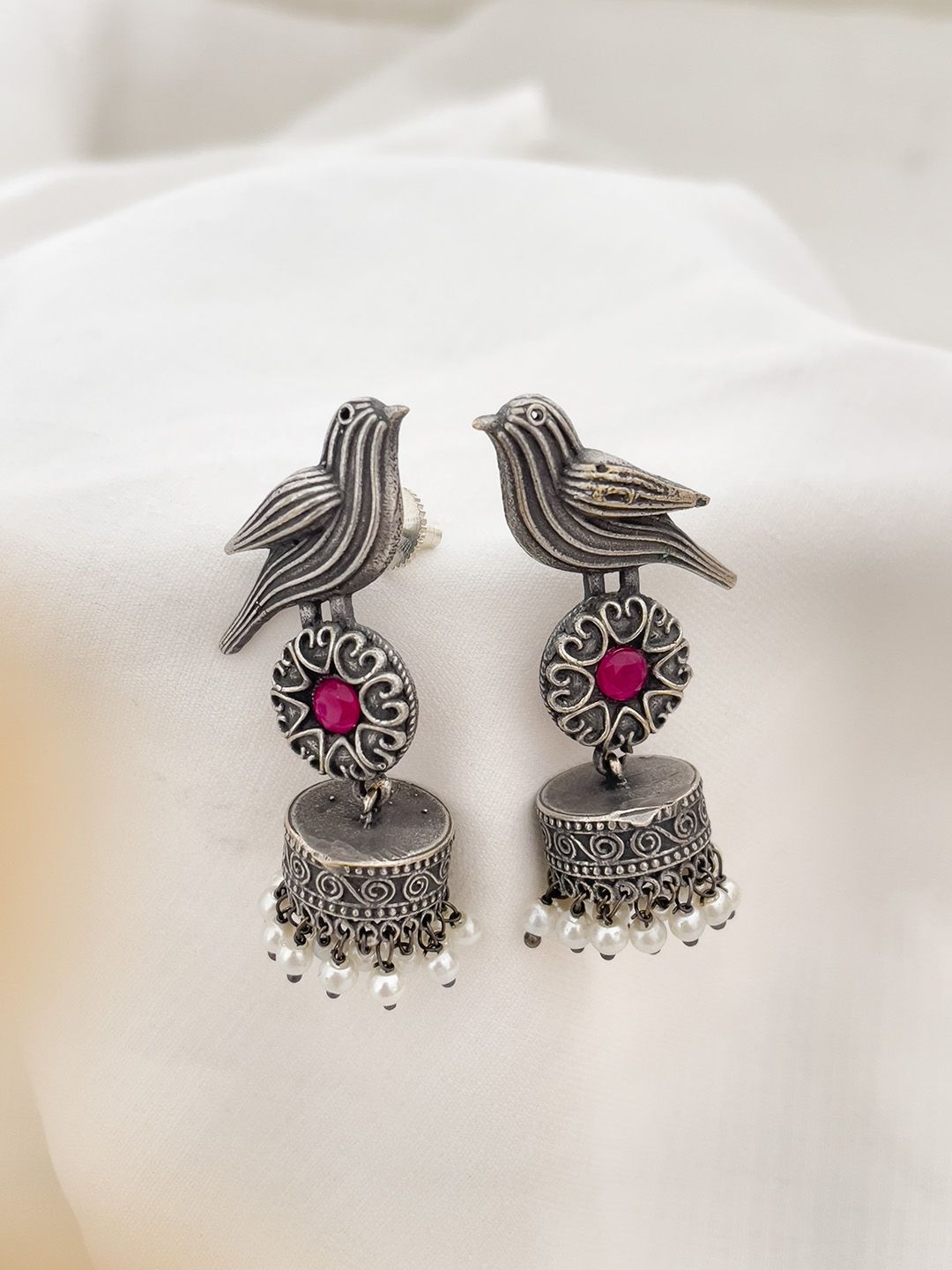 Ishhaara Bird Oxidised Jhumka Earrings
