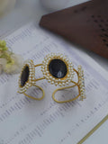 Ishhaara Black 3 Stone Round Raw Crystal Bangles With Pearls