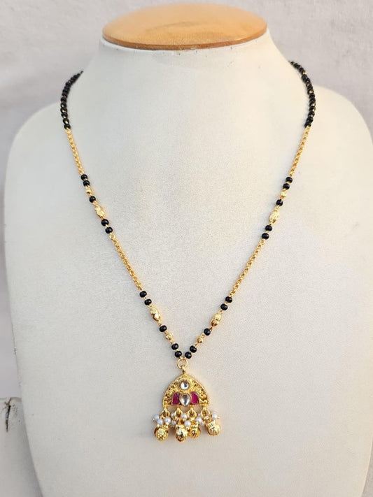 Ishhaara Black Bead Pendant Necklace - handcrafted Indian jewellery