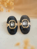 Ishhaara Black Carved Natural Coral Oval Earrings