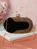 Ishhaara Black Crystal Embroidery Oval Clutches