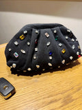 Ishhaara Black Crystal Rhinestone Multicolor Stone Emblished Denim Bag