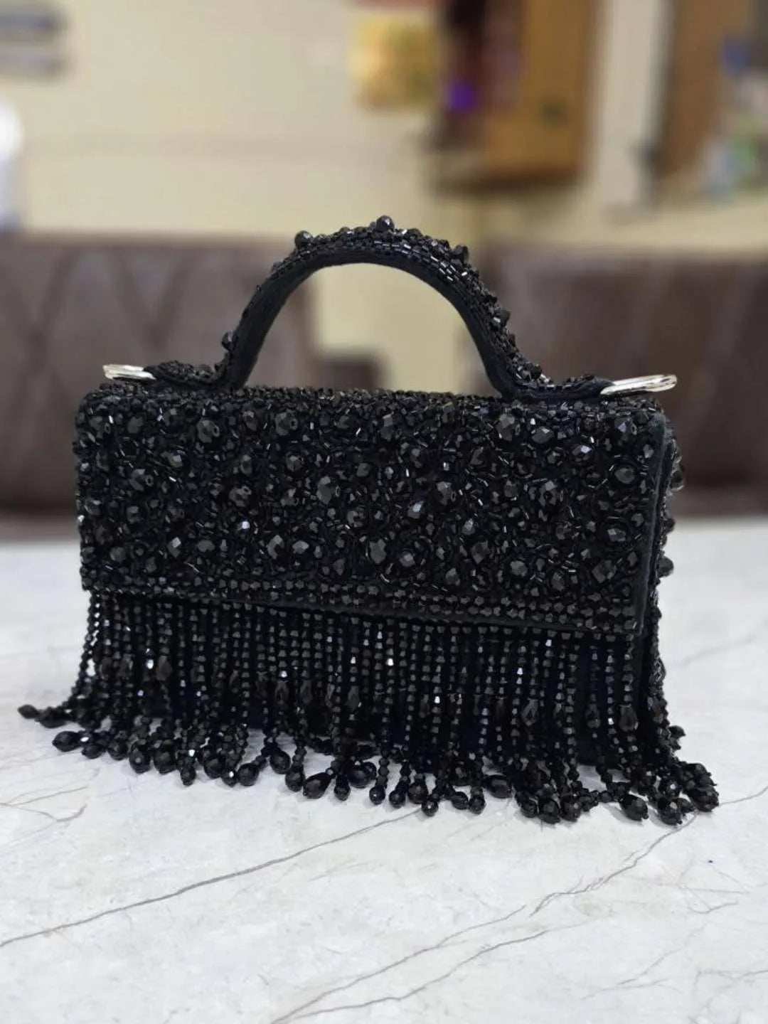 Ishhaara Black Designer Crystal Clutch Bags