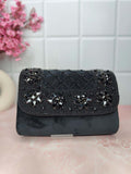 Ishhaara Black Designer Crystals Stone Seude Fabric Clutch Bag 