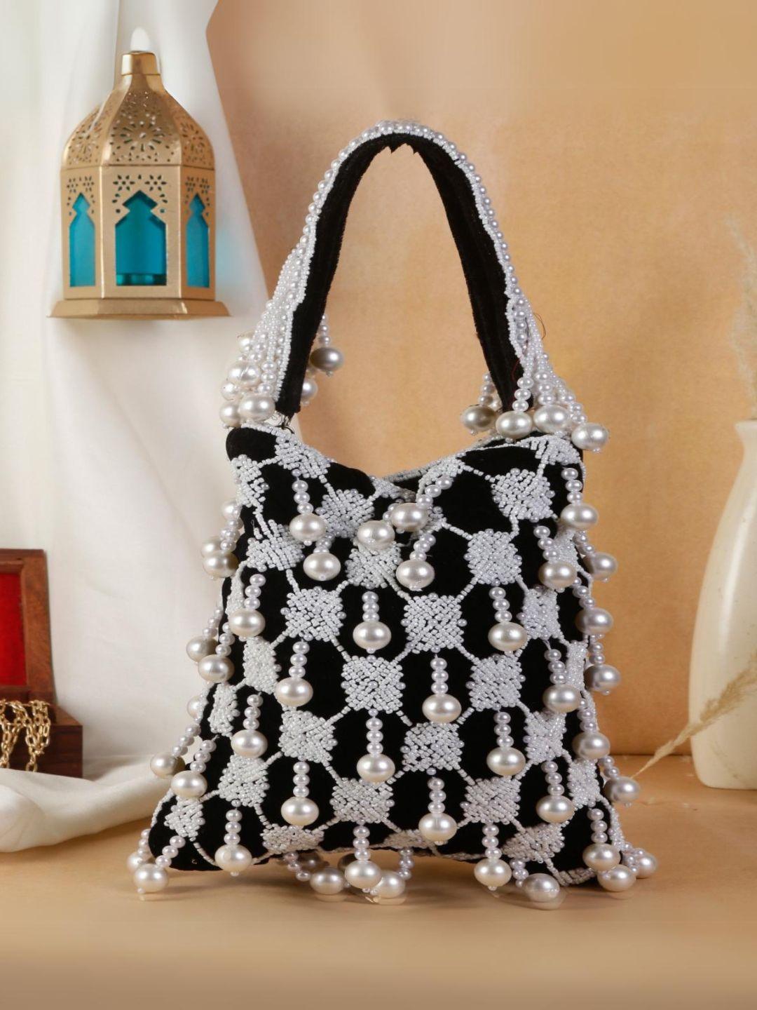 Ishhaara Black Designer Heavy Potli With Pearl Hanging