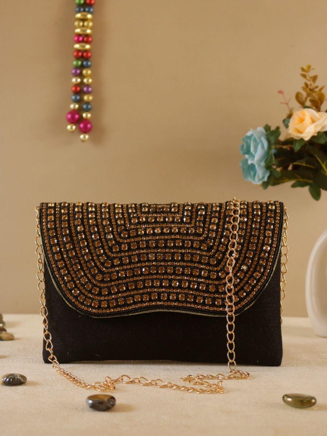 Ishhaara Black Designer Jute Fabric Clutch Bags