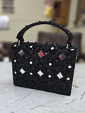 Ishhaara Black Designer Mirror Flap Clutch Bag In High Quality Work