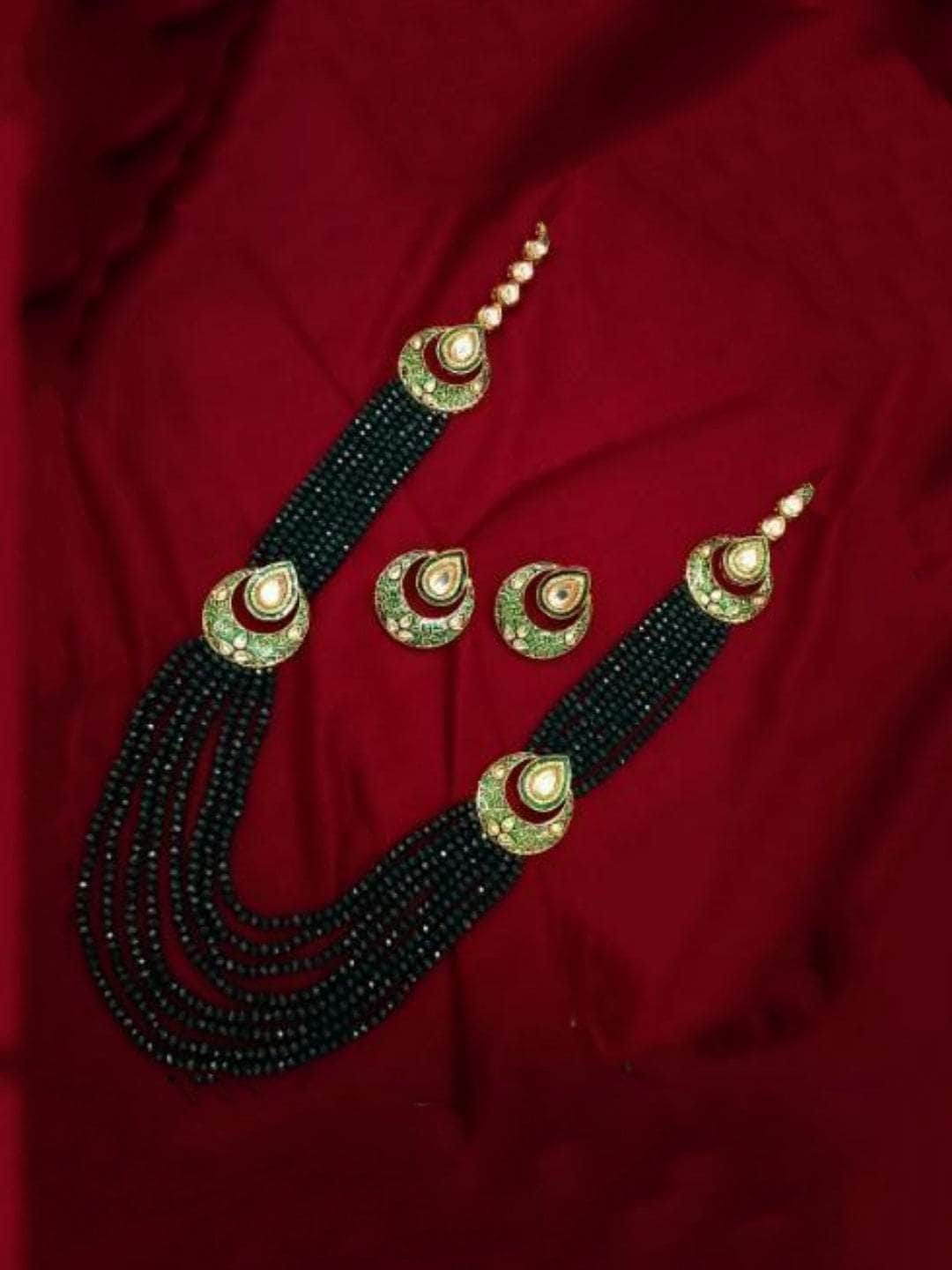 Ishhaara Black Drop Meena Bali Long Necklace And Earring Set