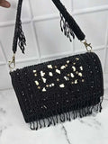 Ishhaara Black Embroidered Tassel Flap Bags