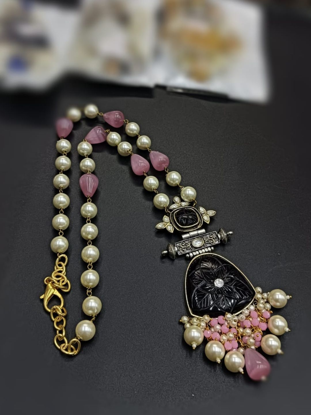 Ishhaara Black Enameled Long Necklace