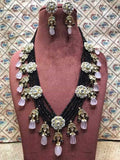 Ishhaara Black Flower Patch Pendant Necklace