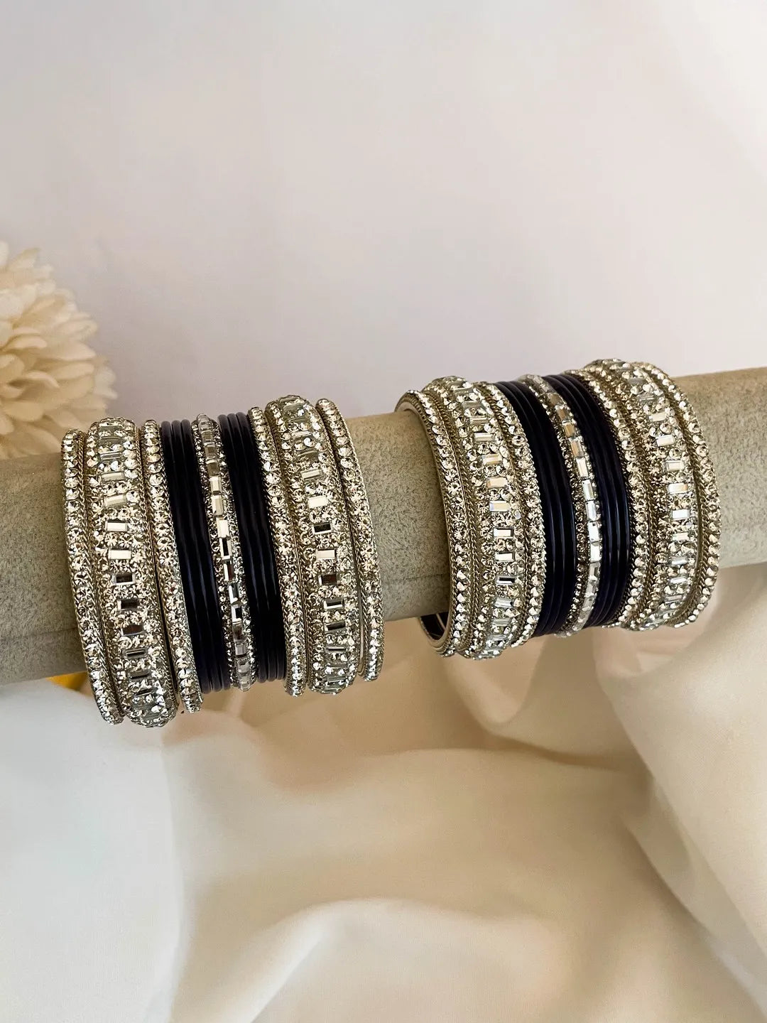 Ishhaara Black Gemstone Studded Traditional Bangle Set
