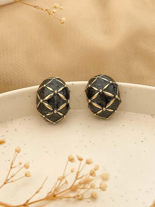 Ishhaara Gold Plated Oval Shaped Stud Earrings