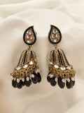 Ishhaara Black Jadau Jhumka Earring With Pearl Work