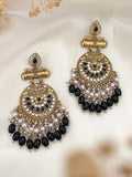 Ishhaara Black Kundan Long Designer Chandbali Earrings