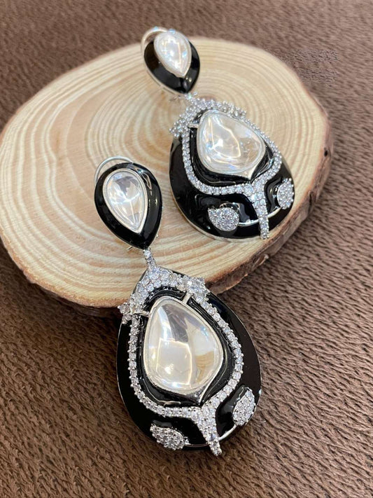 Ishhaara Black Kundan Polki Dangler Earrings