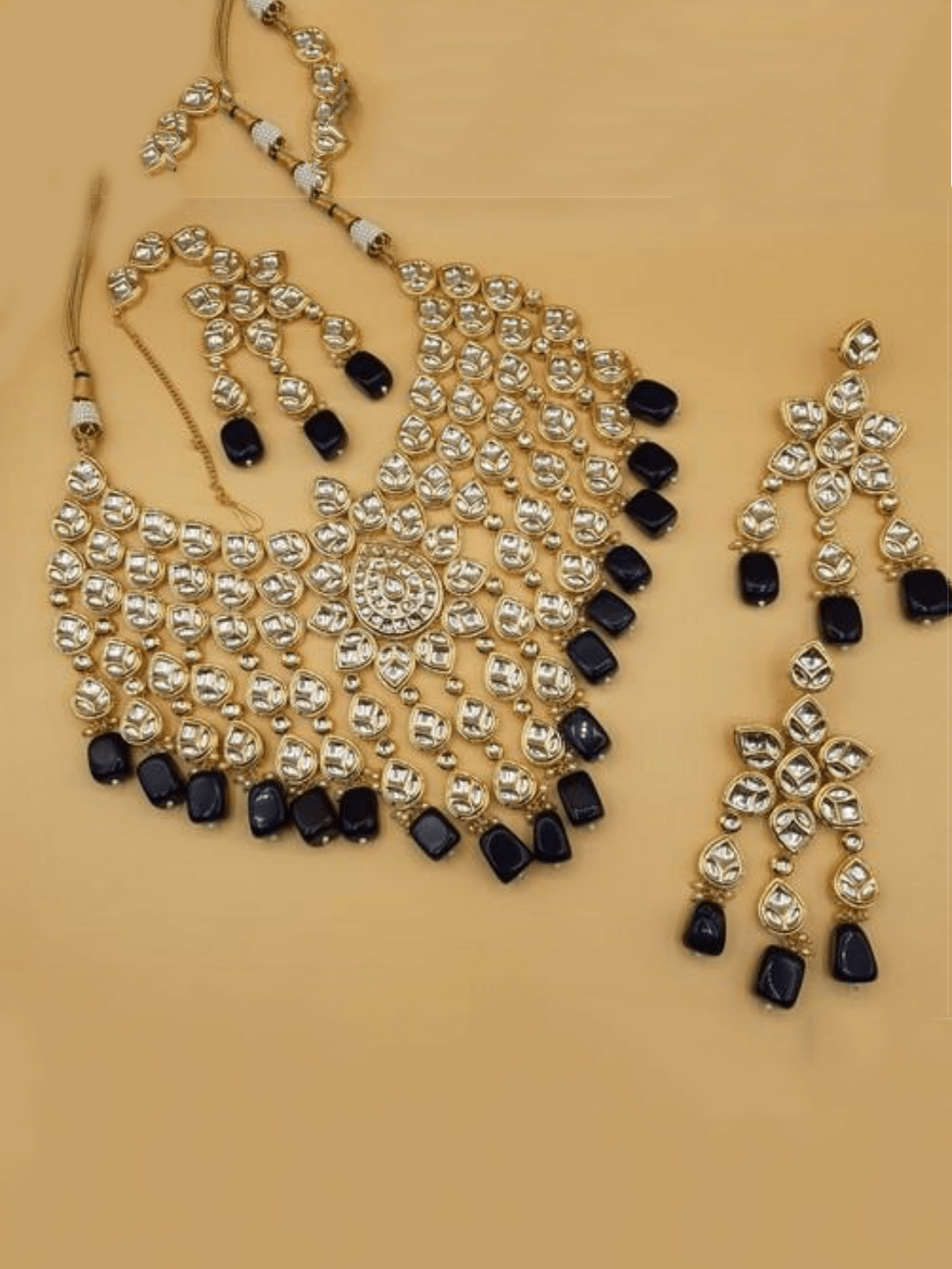 Ishhaara Black Layered Bridal Drop Tassel Necklace Set