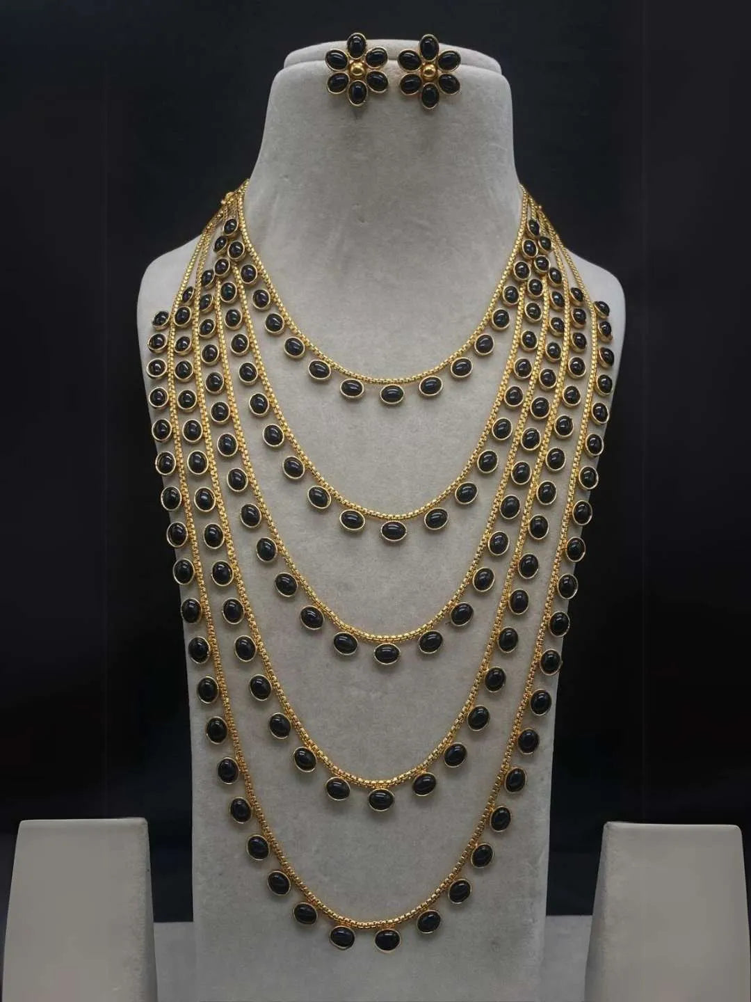 Ishhaara Black Layered Round Kundan Studded Long Necklace