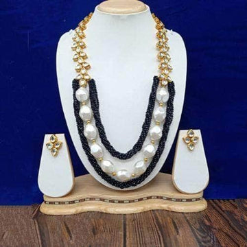 Ishhaara Long Twist Big Pearl Necklace And Earring Set