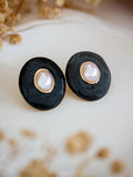 Ishhaara Black Marble Effect Button Studs