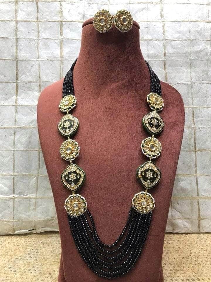 Ishhaara Black Meena Kundan Side Pendant Layered Necklace