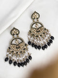 Ishhaara Black Meenakari Kundan Studded Chandbali Earrings