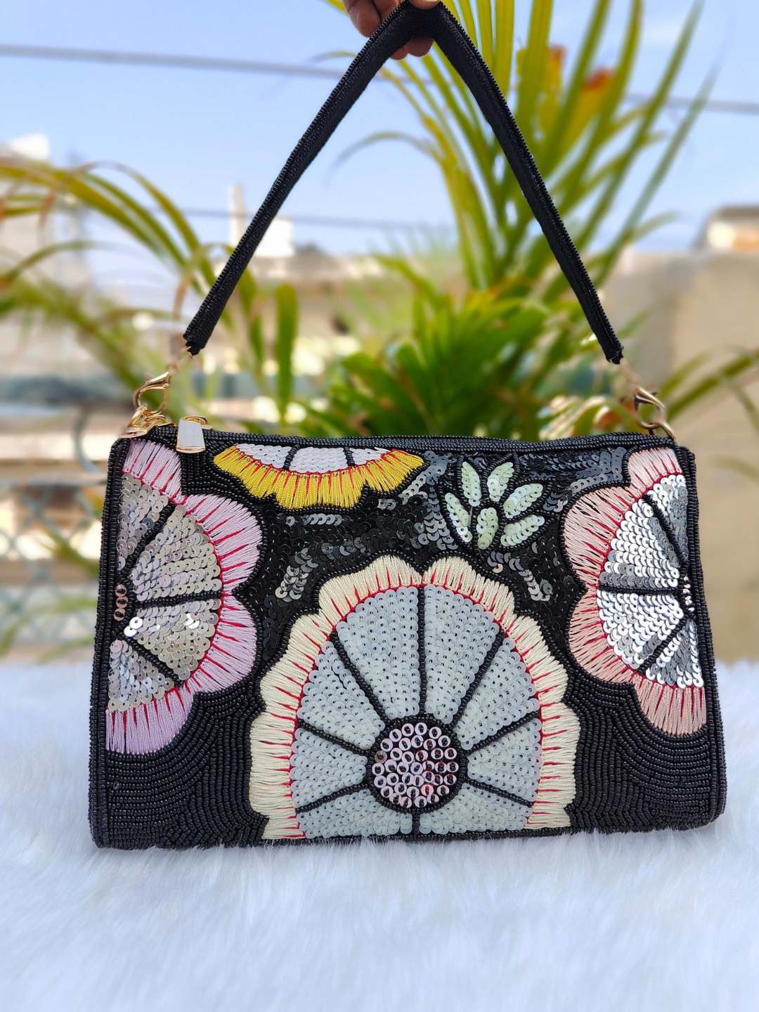 Ishhaara Black Multi Sequins Designer Flap Clutch