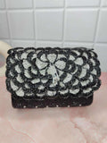 Ishhaara Black New Flower Design Flap Clutch