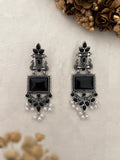 Ishhaara Black Peacock Silver Oxidised Earring