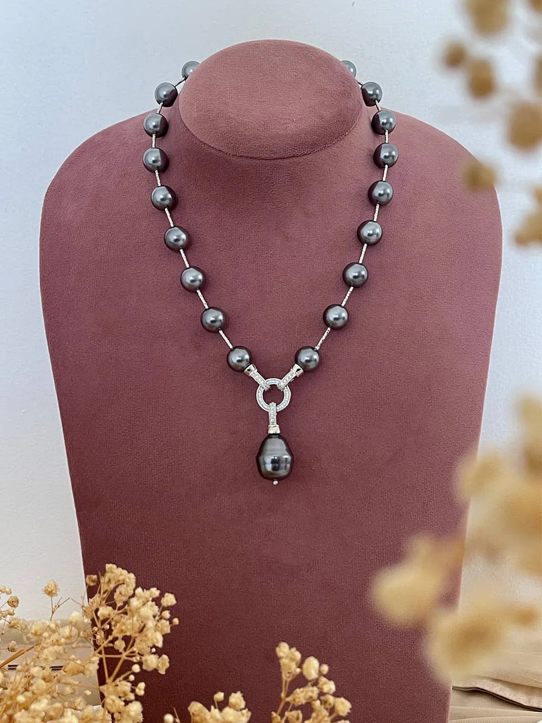 Ishhaara Black Pearl Long Pendant Necklace