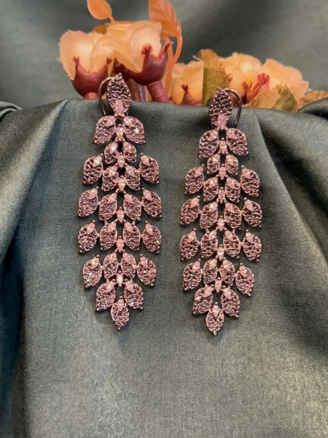 Ishhaara Black Petal Dreams Delicate Floral Drop Earrings