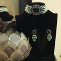 Ishhaara Black Rectangular Carved Pearls Choker Necklace Set