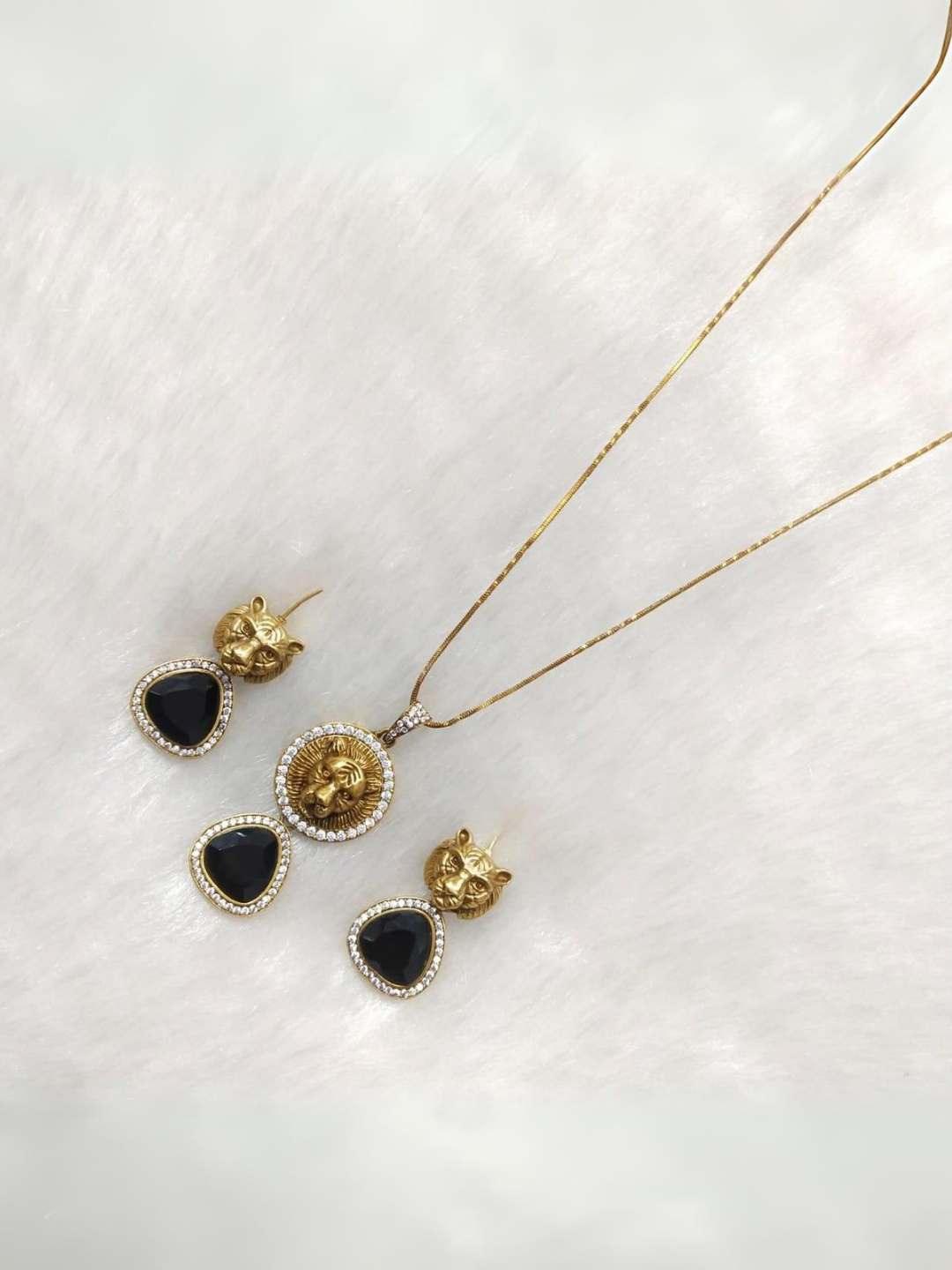Ishhaara Black Sabyasachi Inspired Triangle Drop Pendant Necklace