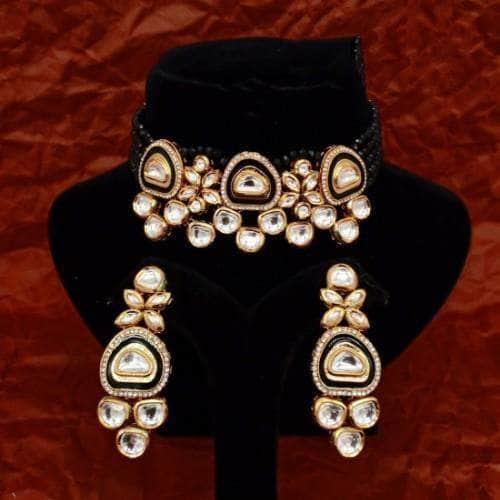 Ishhaara Triangular Meena Ad Kundan Choker And Earring Set