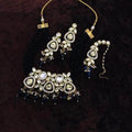 Ishhaara Black Triangular Meenakundan Necklace Earring And Teeka Set