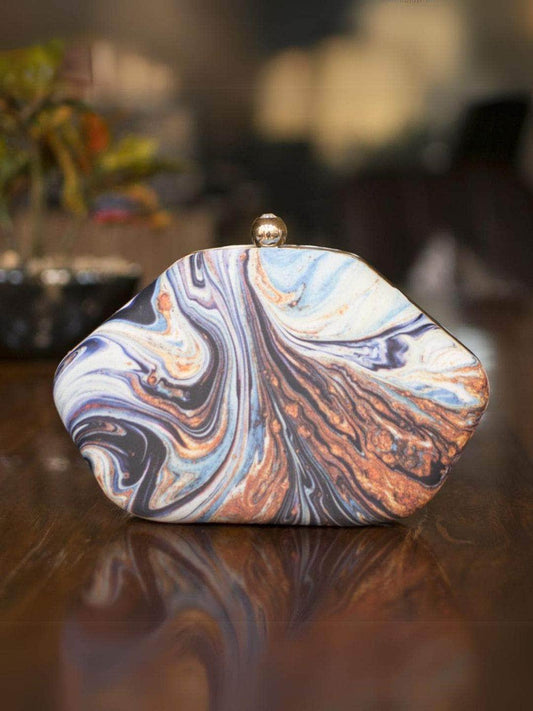 Ishhaara Black And White Printed Clutch