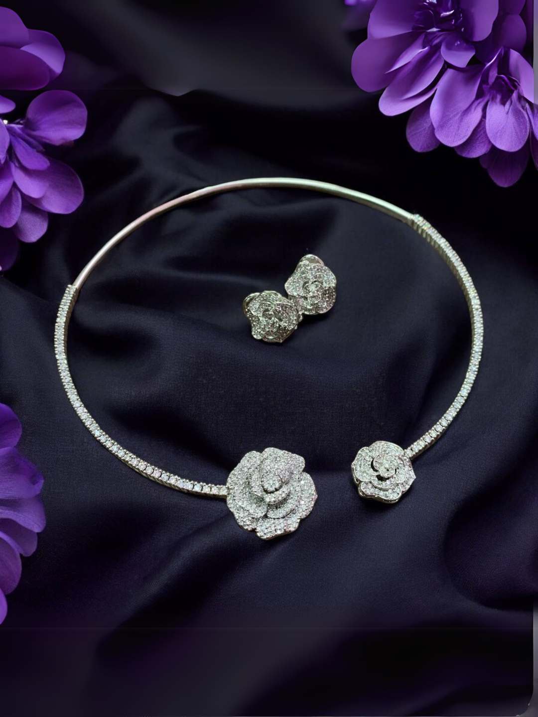 Ishhaara Blooming Rose Diamond Hasli Set