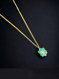 Ishhaara Blue  Elegant Ruby Stone Flower Design Pendant Necklace