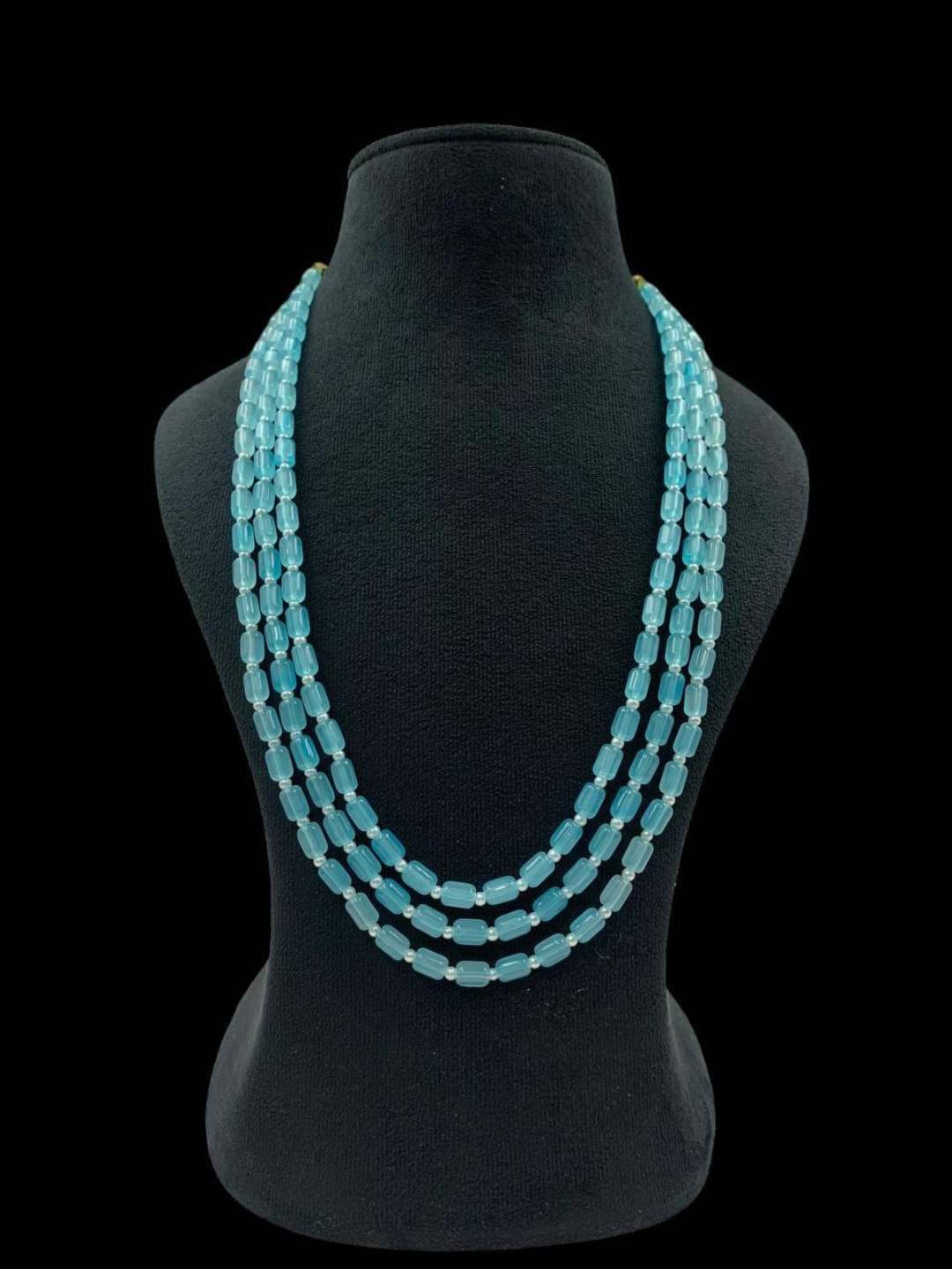 Ishhaara Blue 3 Line Pearl Mala Necklace